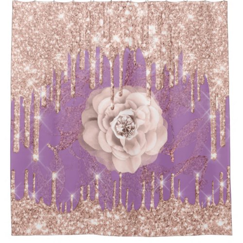 Glitter Drips Flower Diamond Rose Spark Purple Shower Curtain