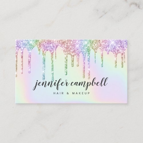 Glitter drips glam makeup hair holographic unicorn business card