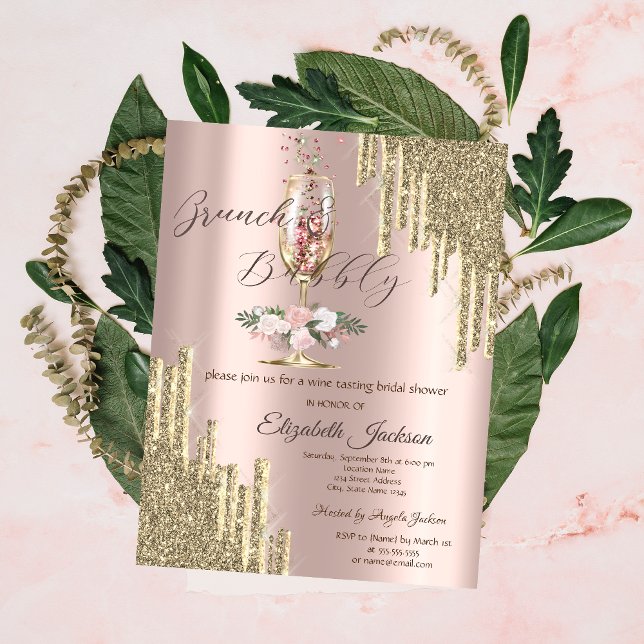 Glitter Drips,Glass,Brunch & Bubbly Bridal Shower Invitation (Creator Uploaded)