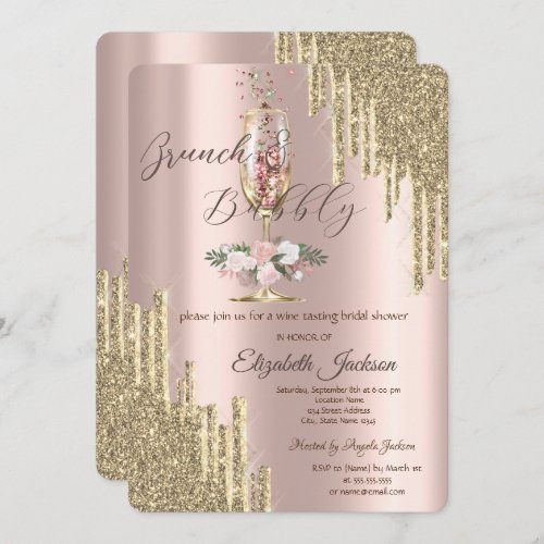 Glitter DripsGlassBrunch  Bubbly Bridal Shower Invitation