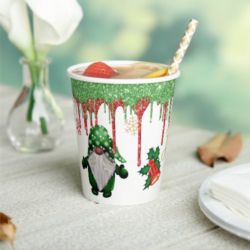 Glitter Drips Gnome Joy to the World Christmas Paper Cups