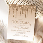 Glitter Drips Gold 90th Birthday Party Invitation Postcard<br><div class="desc">This trendy 90th birthday invitation features a sparkly gold faux glitter drip border and ombre background. The words "90th Birthday" and the name of the guest of honor appear in casual gold handwriting script,  with the rest of the customizable text in gold sans serif font.</div>