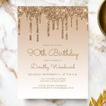 Glitter Drips Gold 90th Birthday Party Invitation Postcard<br><div class="desc">This trendy 90th birthday invitation features a sparkly gold faux glitter drip border and ombre background. The words "90th Birthday" and the name of the guest of honor appear in casual gold handwriting script,  with the rest of the customizable text in gold sans serif font.</div>