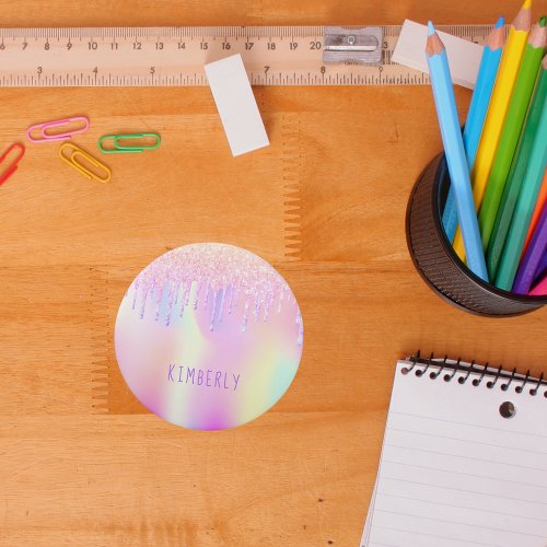 Glitter drips holographic unicorn girl pink name eraser