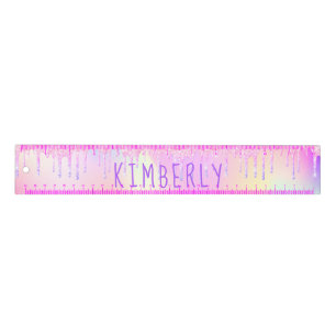 Glitter drips holographic unicorn girl pink name ruler