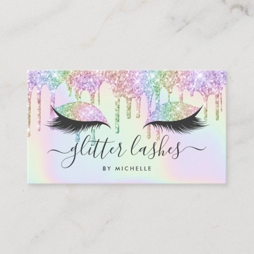 Glitter drips holographic unicorn makeup lashes business card