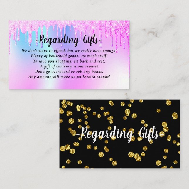 Glitter Drips Honeymoon Fund bridal shower wedding Enclosure Card (Front/Back)
