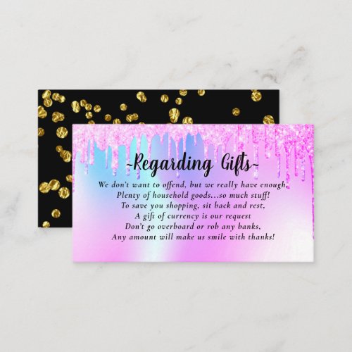 Glitter Drips Honeymoon Fund bridal shower wedding Enclosure Card