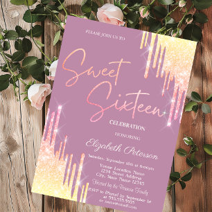 Glitter Drips Light Blue Sweet 16 Invitation