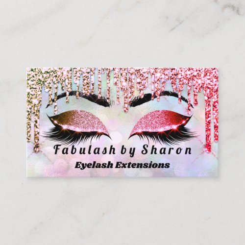 Glitter Drips Makeup Artist Lashes Holographic Business Card