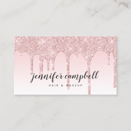 Glitter drips makeup hair chic gradient blush pink business card