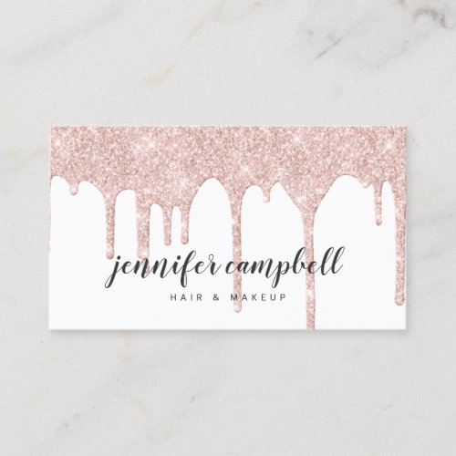 Glitter drips makeup hair elegant glam rose gold business card