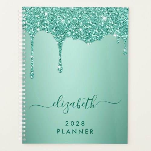 Glitter Drips Mint Green Monogrammed Planner