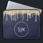 Glitter Drips Navy Blue Gold Girly Monogrammed Laptop Sleeve<br><div class="desc">Luxury Gold and Navy Blue Faux Glitter and Sparkle Elegant Monogrammed Initials Case. This case can be customized to include your initial and first name.</div>