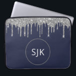 Glitter Drips Navy Blue Silver Girly Monogrammed Laptop Sleeve<br><div class="desc">Luxury Silver and Navy Blue Faux Glitter and Sparkle Elegant Monogrammed Initials Case. This case can be customized to include your initial and first name.</div>