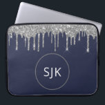Glitter Drips Navy Blue Silver Girly Monogrammed Laptop Sleeve<br><div class="desc">Luxury Silver and Navy Blue Faux Glitter and Sparkle Elegant Monogrammed Initials Case. This case can be customized to include your initial and first name.</div>