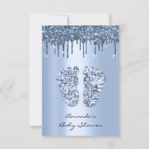Glitter Drips Pastel Blue Baby Boy Shower Feet Invitation