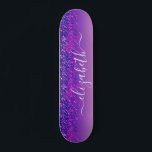 Glitter Drips Personalized Purple Pink Skateboard<br><div class="desc">Personalized girly skateboard featuring purple and hot pink faux glitter dripping against a purple background. You can add your first name in a trendy white script.</div>