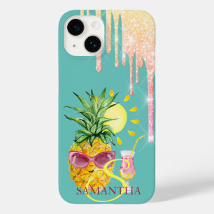 Glitter Drips Pineapple Sun Cocktail Mint Green Case-Mate iPhone 14 Case