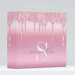 Glitter Drips Pink Personalized 3 Ring Binder<br><div class="desc">Personalized chic binder featuring sparkly pink faux glitter dripping from the top against a pink background. You can add your initial and name in trendy typography with swashes.</div>