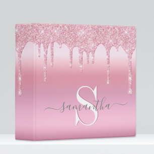 Glitter Drips Pink Personalized 3 Ring Binder