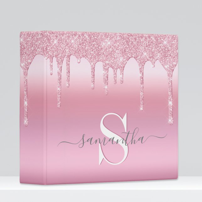Glitter Drips Pink Personalized 3 Ring Binder (Creator Uploaded)