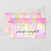 Glitter drips pink rainbow holographic makeup hair business card (Front/Back)