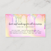 Glitter drips pink rainbow holographic makeup hair business card (Back)