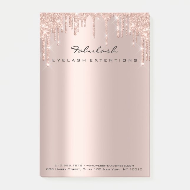 Glitter Drips Pink Rose Gold Name Adress Minimal Post-it Notes (Front)