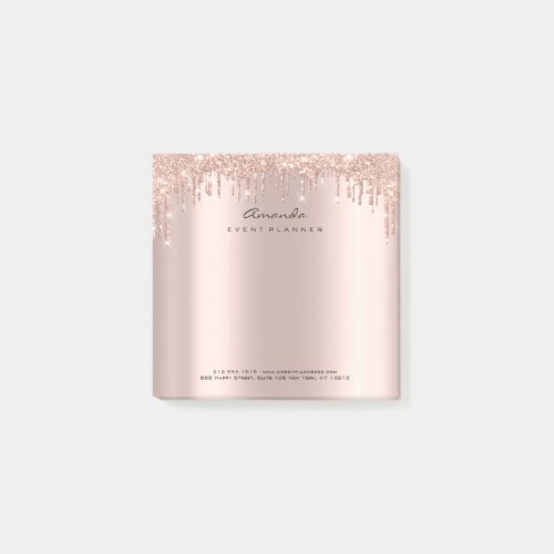 Glitter Drips Pink Rose Gold Name Adress Sparkly Post_it Notes