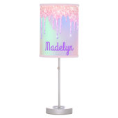Glitter drips pink rose gold rainbow monogram table lamp (Front)