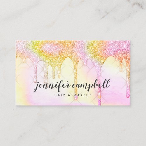 Glitter drips pink yellow holographic makeup hair business card
