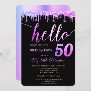 Glitter Drips Purple 50th Birthday Party Invitation