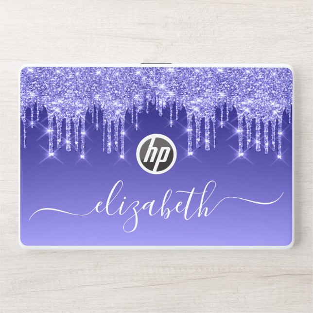 Glitter Drips Purple Personalized HP Laptop Skin (Front)