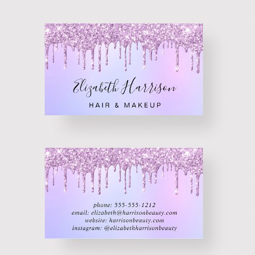 Glitter Drips Purple Pink Beauty Business Card