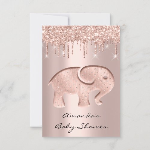 Glitter Drips Rose Baby Shower Elephant New Baby Invitation