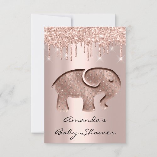 Glitter Drips Rose Baby Shower Elephant New Invitation