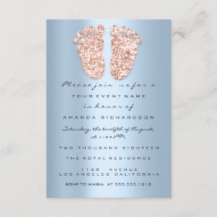 Glitter Drips Rose Blue Baby Shower Feet Foot Invitation