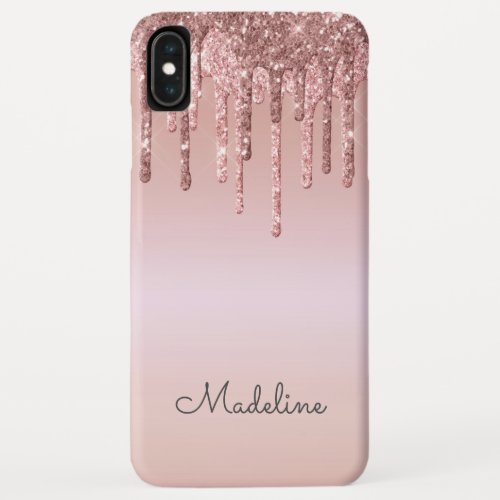 Glitter Drips Rose Blush Pink Black Script Name iPhone XS Max Case