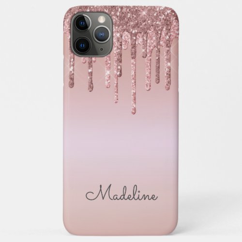 Glitter Drips Rose Blush Pink Black Script Name iPhone 11 Pro Max Case