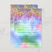 Glitter Drips Rose Bridal 16th Rainbow Holographic Invitation (Front/Back)