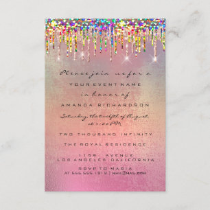 Glitter Drips Rose Bridal 16th Rainbow Wedding Invitation