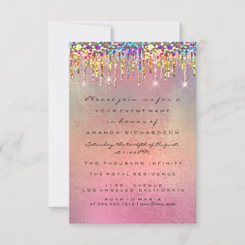 Glitter Drips Rose Bridal 16th Rainbow Wedding Invitation