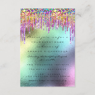 Glitter Drips Rose Bridal 16th Unicorn Holograph Invitation