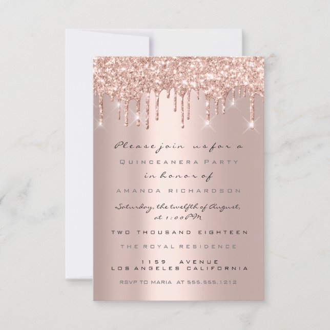 Glitter Drips Rose Bridal Sweet 16th Quinceanera Invitation (Front)