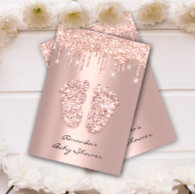 Glitter Drips Rose Gold Baby Girl Shower Feet Invitation