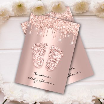 Glitter Drips Rose Gold Baby Girl Shower Feet Invitation by luxury_luxury at Zazzle