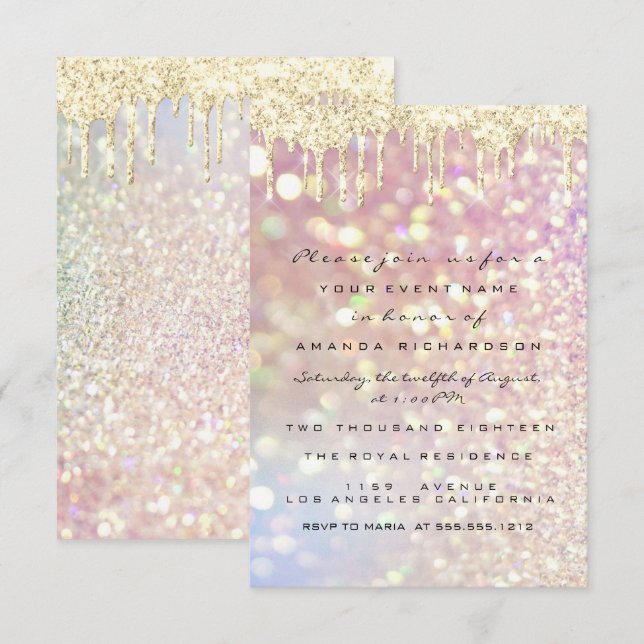Glitter Drips Rose Gold  Bridal Sweet 16th Lux Invitation (Front/Back)