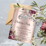 Glitter Drips Rose Gold Floral 60th Birthday  Invitation<br><div class="desc">A modern,  chic,  and glamorous with silver glitter drips,  and flowers on a rose gold background.</div>