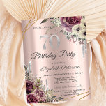 Glitter Drips Rose Gold Floral 70th Birthday  Invitation<br><div class="desc">A modern,  chic,  and glamorous with silver glitter drips,  and flowers on a rose gold background.</div>